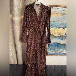 & Other Stories Jumpsuit Size 2 Wrap Front Belted V Neck Long Sleeves Pockets